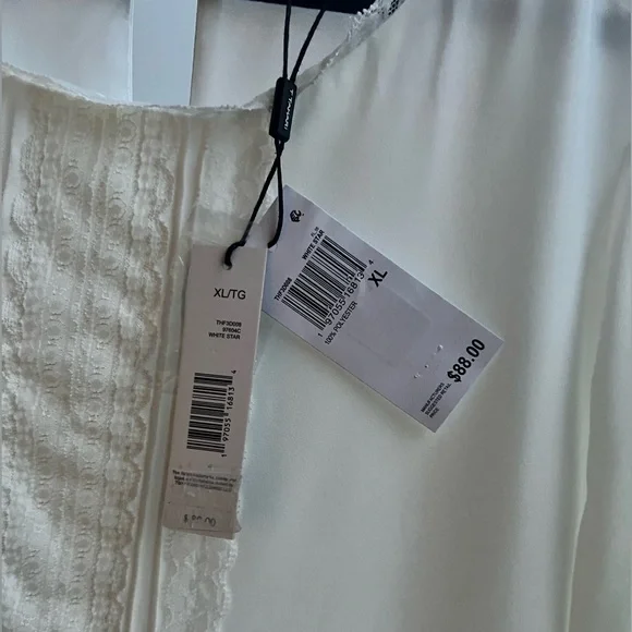 🆕 ✨ Tahari White Long Sleeve Blouse XL Feminine Lace Trim Elegant Scoop Neck Top - Picture 13 of 13